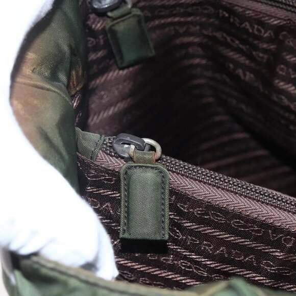 PRADA Tote Bag Nylon Khaki Silver Auth - Picture 12 of 15